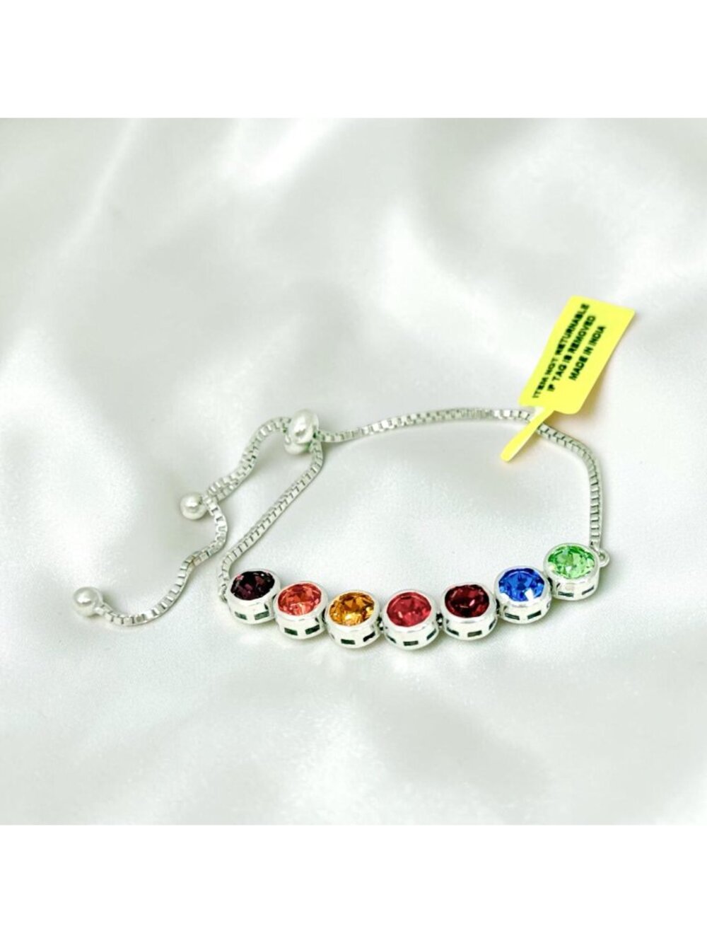 Karis Multicolor Bracelet w/Swarovski Crystals Platinum Bond Slider Box Chain